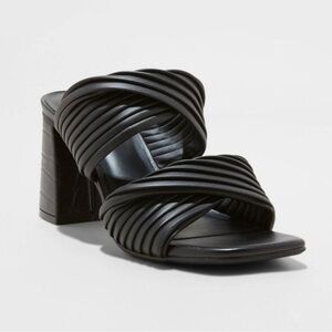 A New Day Women's Mule High Heels Dress Embossed Striped Faux Leather NEW